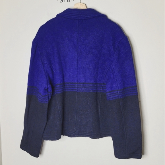 Lisa International Boiled Wool Blazer Jacket XL | Colorblock Blue Black 2-Button - Picture 5 of 8